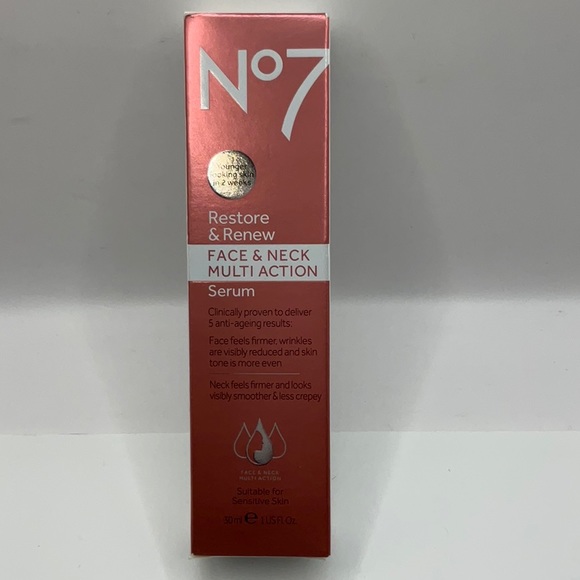 No7 Restore & Renew Face,& Neck Multi Action serum 30ml New in Box! Original - Picture 2 of 5